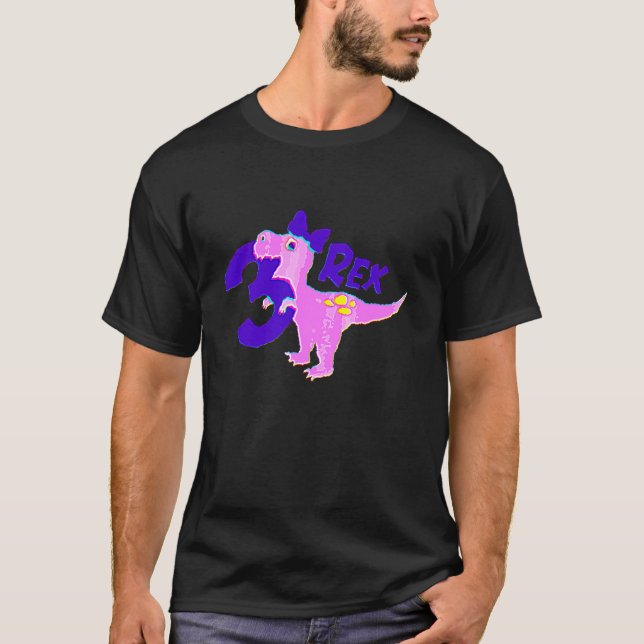 Camiseta 3.ª Chica de cumpleaños Dinosaur T Rex Kids de 3 a (Anverso)