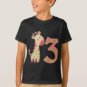 Camiseta 3.ª jirafa rosa de cumpleaños