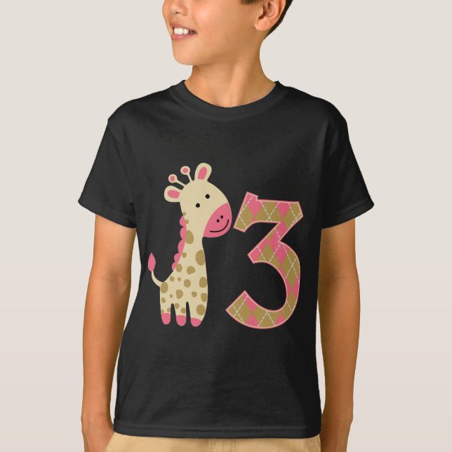 Camiseta 3.ª jirafa rosa de cumpleaños (Anverso)
