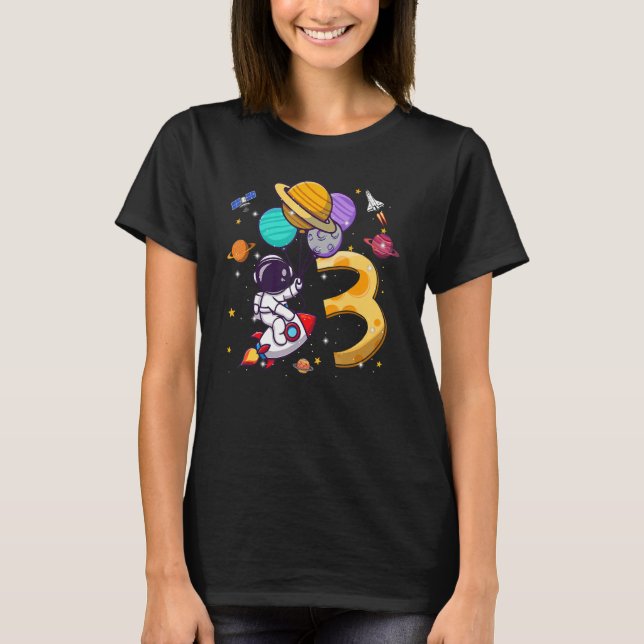 Camiseta 3.ᵉʳ astronauta de cumpleaños globos espaciales de (Anverso)