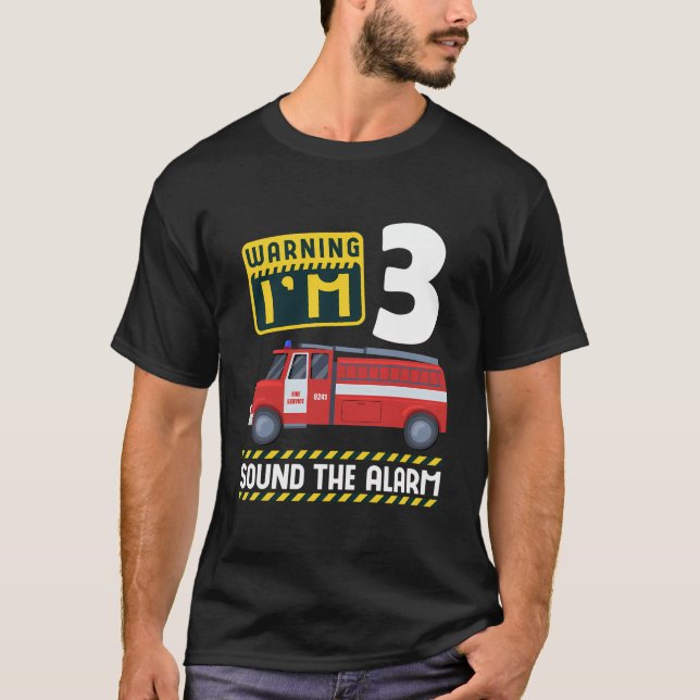 Camiseta 3.ᵉʳ bombero de camión de bomberos de cumpleaños d (Anverso)