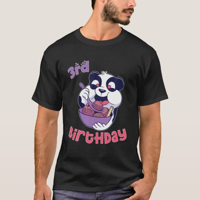 Camiseta 3.ᵉʳ Cumpleaños Crema De Hielo Panda Tema Fiesta (Anverso)