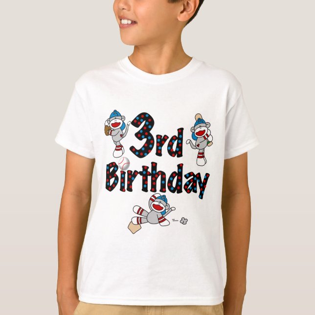 Camiseta 3.ᵉʳ cumpleaños del Béisbol de los monos Sock (Anverso)