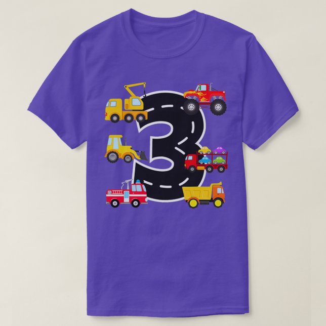 Camiseta 3.ᵉʳ Fiesta de cumpleaños camionetas de 3 años (Diseño del anverso)