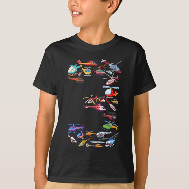 Camiseta 3.ᵉʳ Helicóptero De Cumpleaños Para Niños De 3 Año (Anverso)