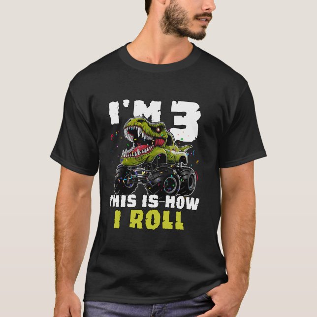 Camiseta 3.ᵉʳ Monstruo de cumpleaños Camión Dinosaurio Niño (Anverso)