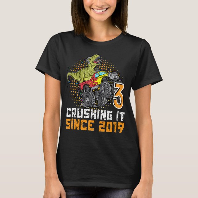 Camiseta 3.ᵉʳ monstruo de dinosaurios de cumpleaños (Anverso)