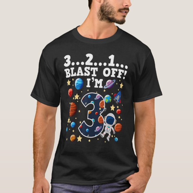 Camiseta 3 2 1 Explosión Soy 3 Partido de Cumpleaños Espaci (Anverso)