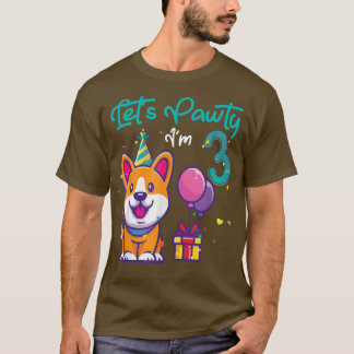 Camiseta 3 años de edad Corgi Perro Perezoso 3 cumpleaños v