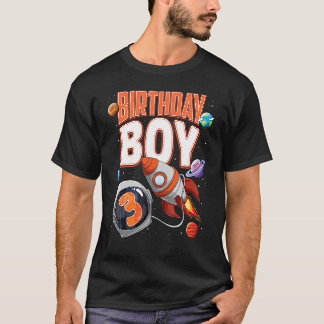 Camiseta 3 años de edad Spaceship Boy 3 cumpleaños de espac (Anverso)
