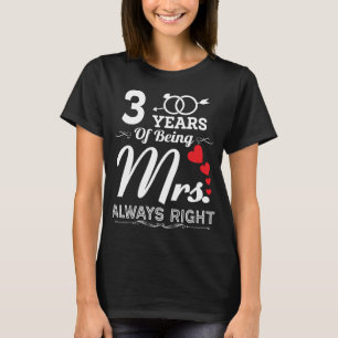 Camiseta 3 Años De Ser Señora Esposa Tercer Aniversario Bod