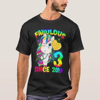 Camiseta 3 años, tercer cumpleaños, unicornio Chica Fabulou