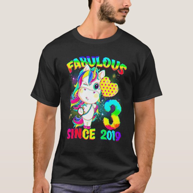 Camiseta 3 años, tercer cumpleaños, unicornio Chica Fabulou (Anverso)