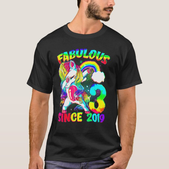 Camiseta 3 años, tercer cumpleaños, unicornio Chica Fabulou (Anverso)