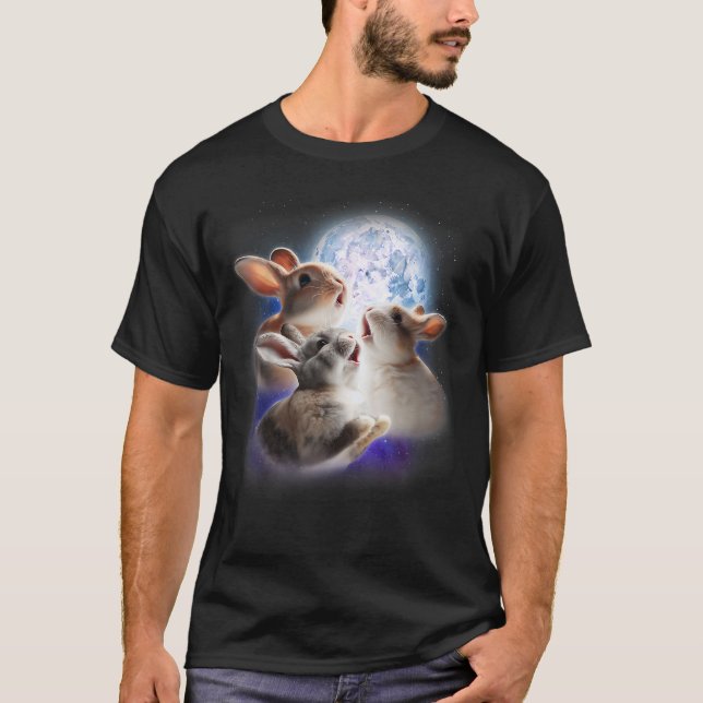 Camiseta 3 Bunnies Howling At The Moon Funny Rabbit Bunny L (Anverso)