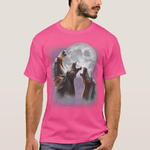 Camiseta 3 Caballos Amortiguando En La Luna Divertida Hípic
