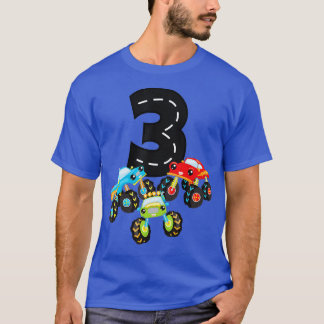 Camiseta 3 Cumpleaños Tres Camiones Monstruos Número 3 Birt