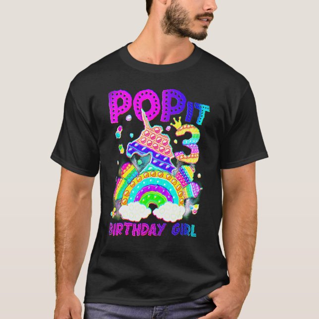 Camiseta 3 cumpleaños Unicornio Fidget Pop It Chica de cump (Anverso)