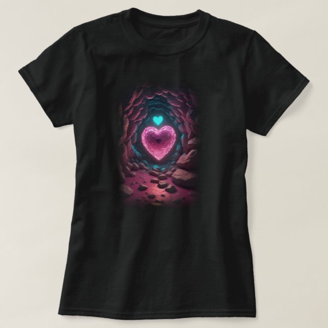 Camiseta 3.d Corazón brillante profundo por dentro (Diseño del anverso)