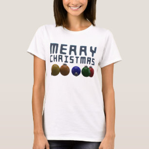Camiseta 3.D Feliz Navidad Typografía Ornamentos de Navidad