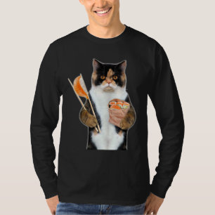 Camiseta 3 d Gráfica Calico Cat Comer Salmon Sushi Roll W C