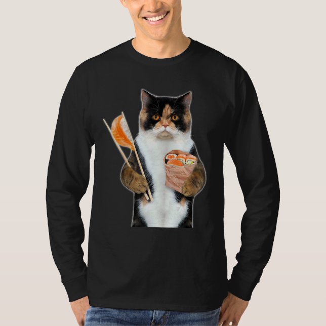 Camiseta 3 d Gráfica Calico Cat Comer Salmon Sushi Roll W C (Anverso)