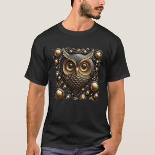 Camiseta 3.d Pegatina de Lechuza Negra de Oro