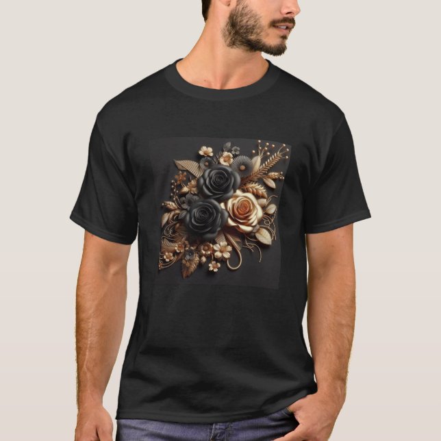 Camiseta 3.d Rosas negros de oro #19 Pegatina (Anverso)