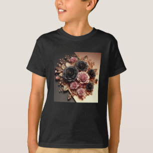 Camiseta 3.d Rosas rosadas negras de oro #11 Pegatina