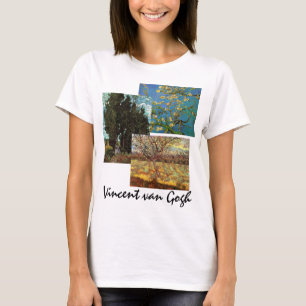 Camiseta 3 diferentes árboles de Van Gogh con flores Arte F