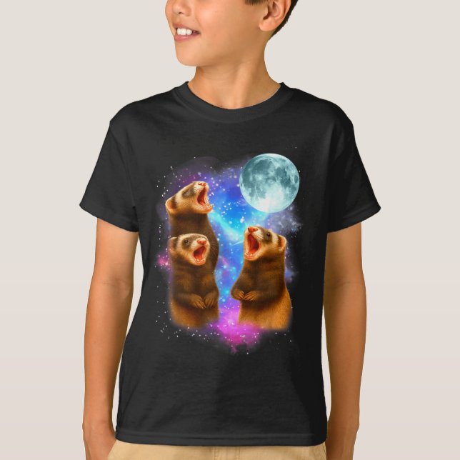Camiseta 3 Ferret Moon Howling Ferrets Funny For Men, Women (Anverso)