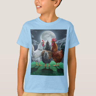 Camiseta 3 gallinas relajándose mientras miran la luna