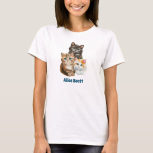 Camiseta 3 gatitos acuarelas sentados uno al lado del otro,