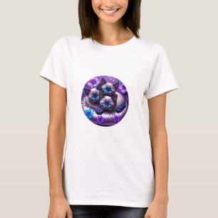 Camiseta 3 gatitos siameses flores moradas almohada de plat