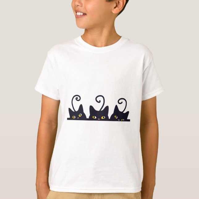 Camiseta 3 gatos negros Divertidos amantes del gato diseñan (Anverso)