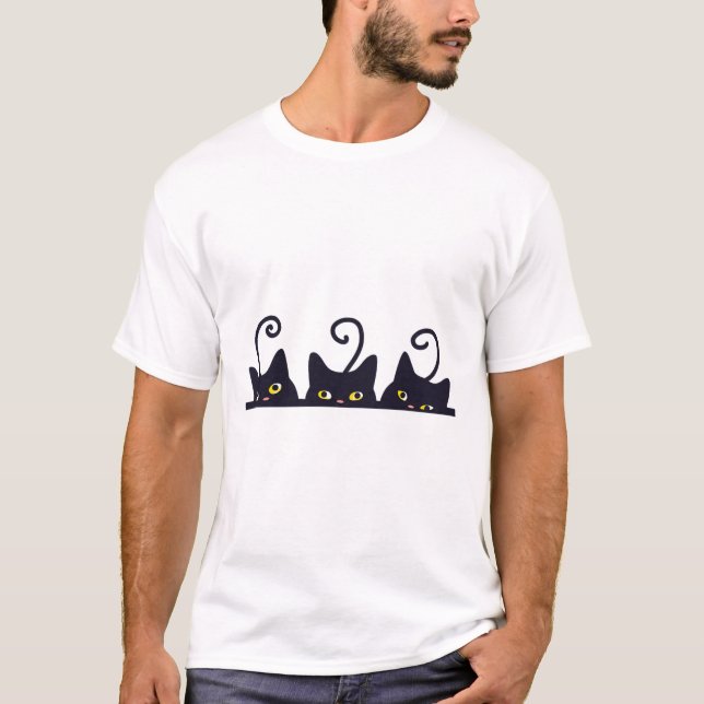 Camiseta 3 gatos negros Divertidos amantes del gato diseñan (Anverso)