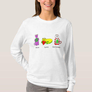 Camiseta 3 gatos sabios - paz, amor, navidad - día de