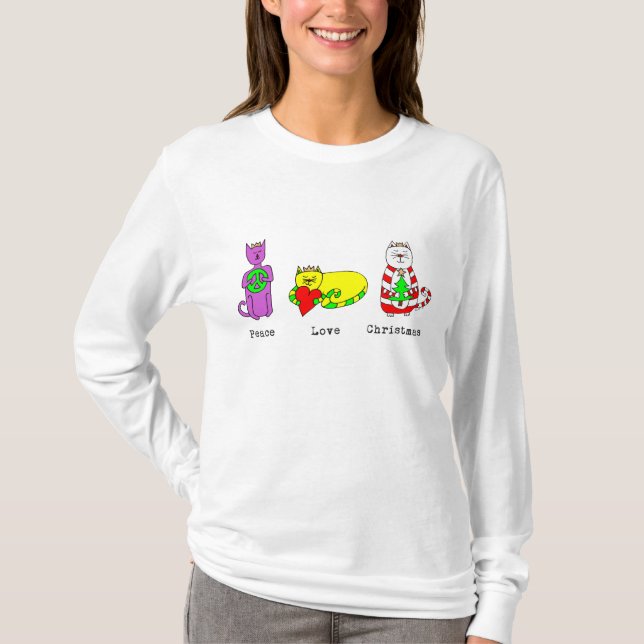 Camiseta 3 gatos sabios - paz, amor, navidad - día de (Anverso)