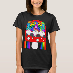 Camiseta 3 gnomos hippie en hongos bajo el arcoiris
