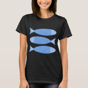 Camiseta 3 Ilustraciones de peces sardinas en azul claro