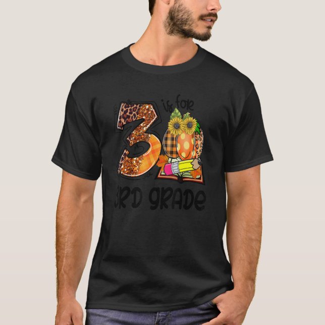 Camiseta 3 Is For 3rd Grade Leopard Pumpkin Teacher Fall Th (Anverso)