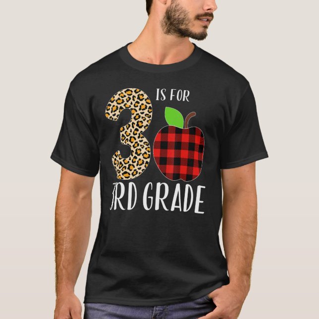 Camiseta 3 Is For 3rd Grade Teacher Leopard Buffalo Plaid S (Anverso)