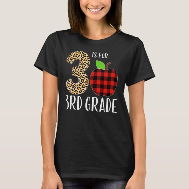 Camiseta 3 Is For 3rd Grade Teacher Leopard Buffalo Plaid S (Anverso)