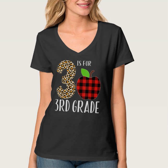 Camiseta 3 Is For 3rd Grade Teacher Leopard Buffalo Plaid S (Anverso)