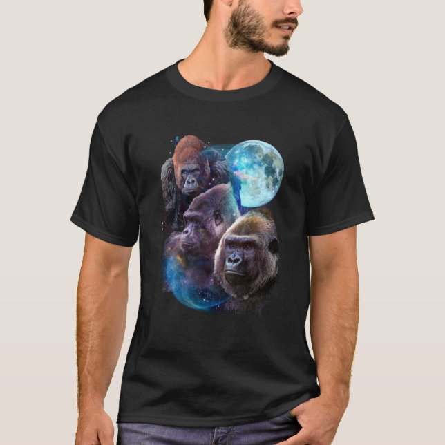 Camiseta 3 Moon Gorilla Gracioso Zoológico Animal Lover Hum (Anverso)