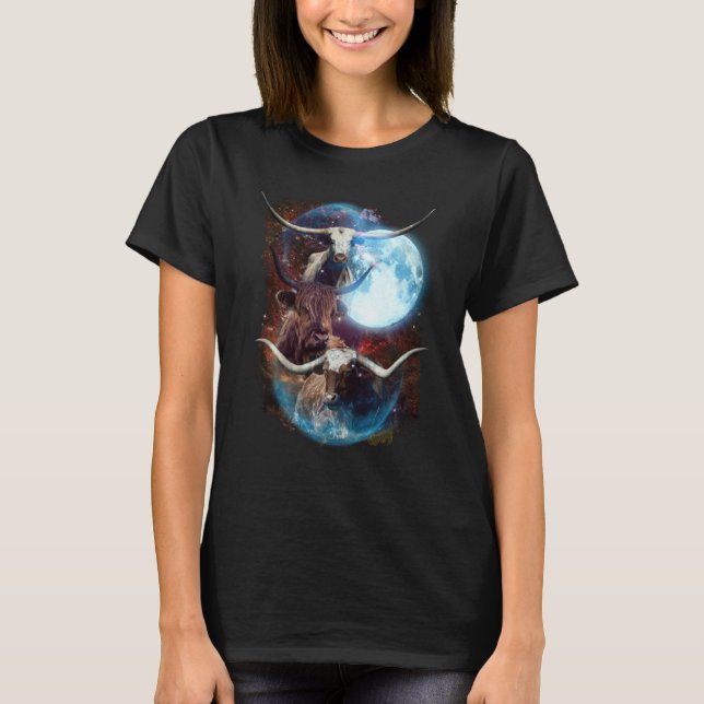 Camiseta 3 Moon Longhorn Cattle Bison Animal (Anverso)