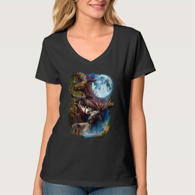 Camiseta 3 Moon Moose Deer Elk Animal Graphic (Anverso)