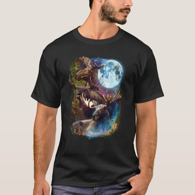 Camiseta 3 Moon Moose Deer Elk Animal Graphic (Anverso)