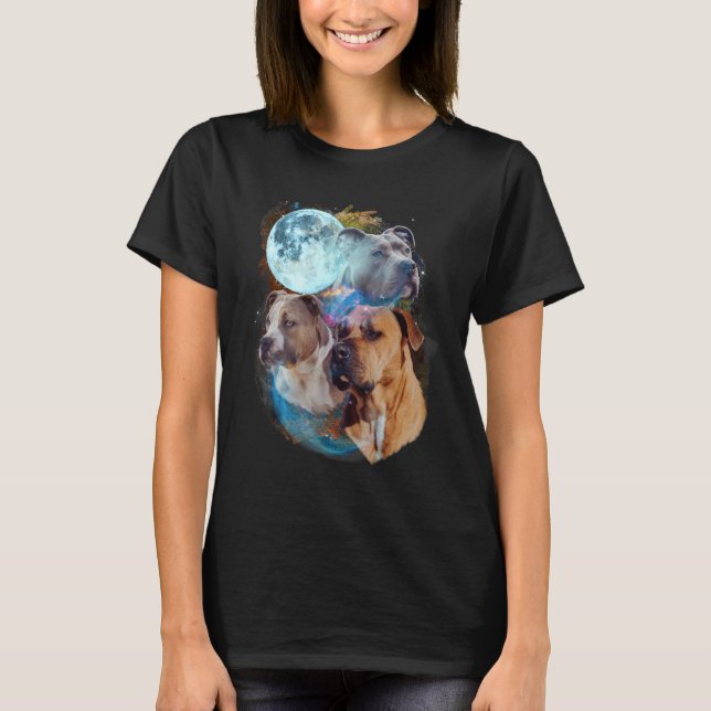 Camiseta 3 Moon Pitbull Dog  Canine Puppy Graphic Pet Humor (Anverso)