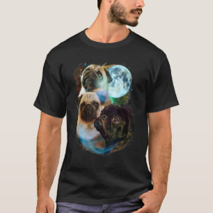 Camiseta 3 Moon Pug Perro Canino Cachorro Gráfico Mascota